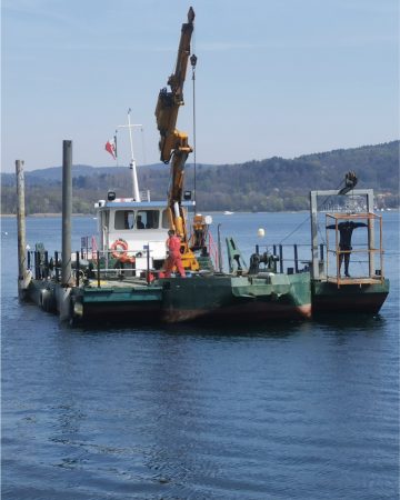 Lavori lacustri e fluviali altamente specializzati sul Lago Maggiore, in Italia e in Svizzera.